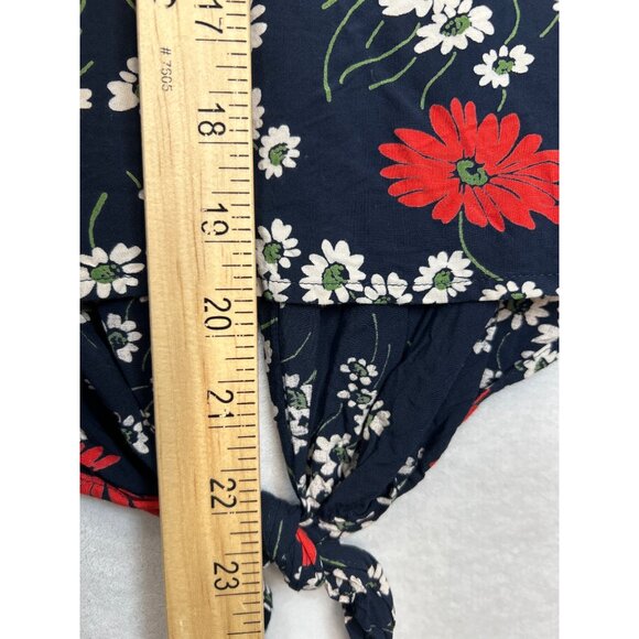 Madewell Blouse‎ Womens XL Blue Red White Floral Tie-Front Short Sleeve - Picture 5 of 5